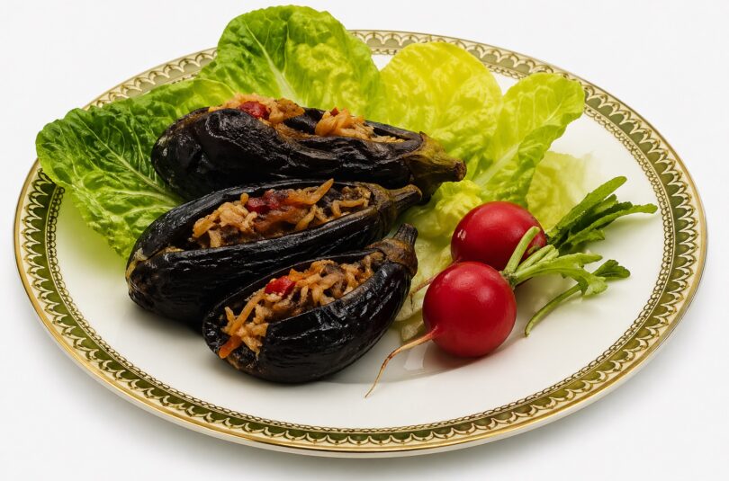 eggplant-pickled-on-plate-AI Stuffed Pickled Eggplants